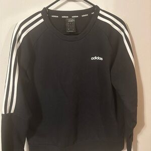 Adidas Women's Black Crewneck Sweater Shirt with White Stripes
